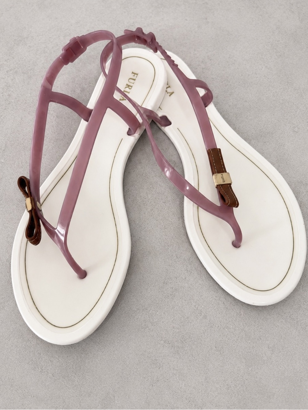 Furla Jelly Thong Sandals Purple White Bow Women’s EU 37 US 6.5-7